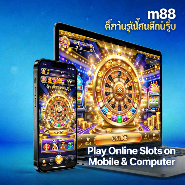 ภาพแสดงการเล่นเกมสล็อตออนไลน์บนมือถือและคอมพิวเตอร์พร้อมกัน - m88 รองรับการเล่นครบทุกอุปกรณ์